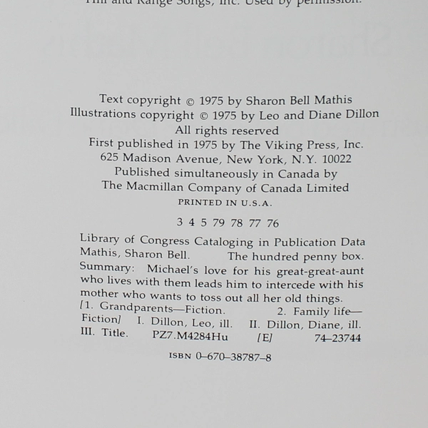 Hundred Penny Box by Sharon Bell Mathis 1975 Hardcover First Edition