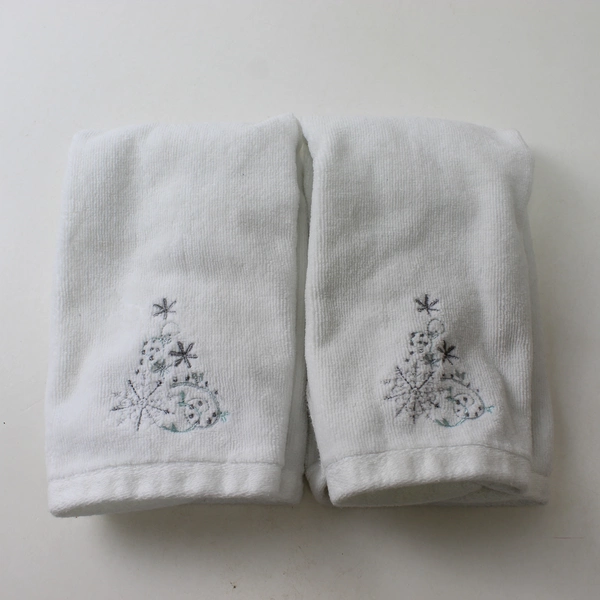 2 Casaba Snowflake Hand Towels White Embroidered 100% Cotton