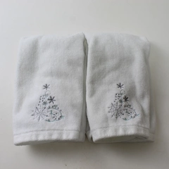 2 Casaba Snowflake Hand Towels White Embroidered 100% Cotton