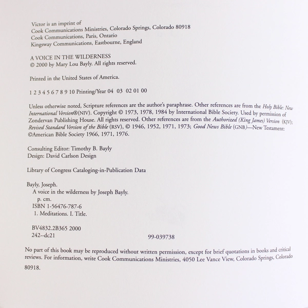 A Voice in the Wilderness The Best of Joseph Bayly Christian 2000 Paperback