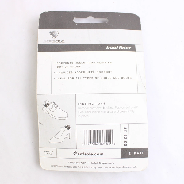 Sof Sole Heel Liner Cushions 2 Pair Improved Shoe Fit Comfort Prevents Slippage
