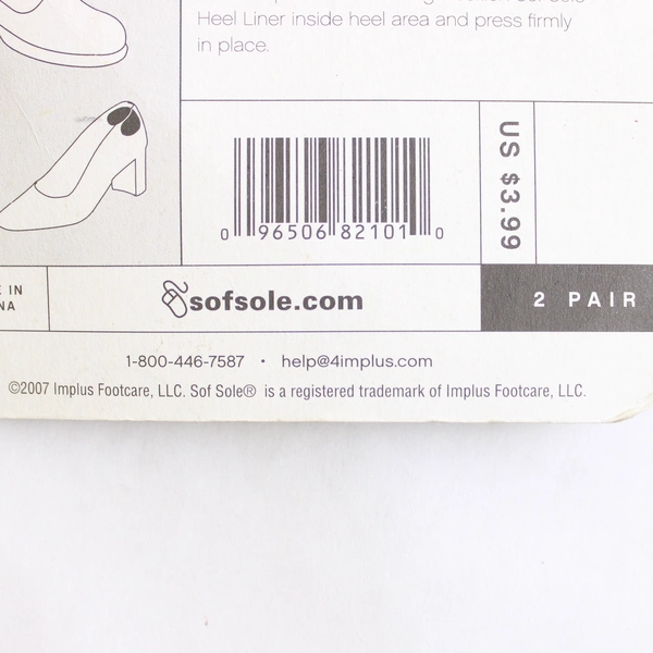 Sof Sole Heel Liner Cushions 2 Pair Improved Shoe Fit Comfort Prevents Slippage
