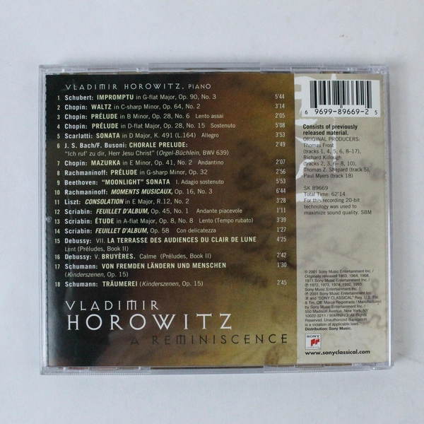 Vladimir Horowitz A Reminiscence CD Digitally Remastered Pre-Owned