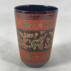 Vintage Asian Lacquerware Glass Elephant Tree Pattern