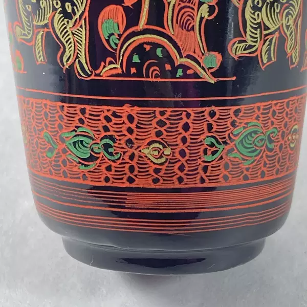 Vintage Asian Lacquerware Glass Elephant Tree Pattern