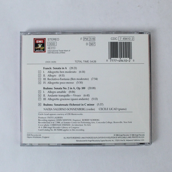 Franck CD by Nadja Salerno-Sonnenberg & Cecile Licad Good Condition