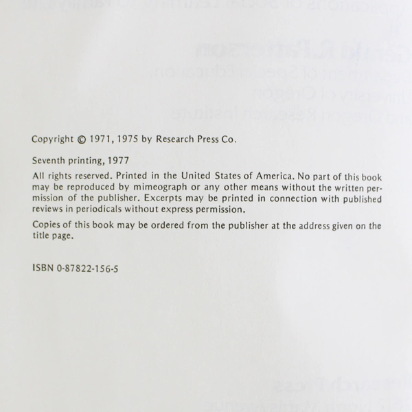 Families Applications of Social Learning by Gerald R Patterson 1977 PB Revised