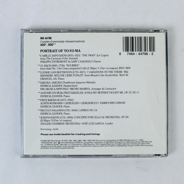 Portrait of Yo-Yo Ma Bach Haydn Beethoven Kreisler Paganini CD