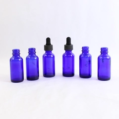 Lot of 6 Cobalt Blue 1 Oz Bottles with 2 Droppers Bottles