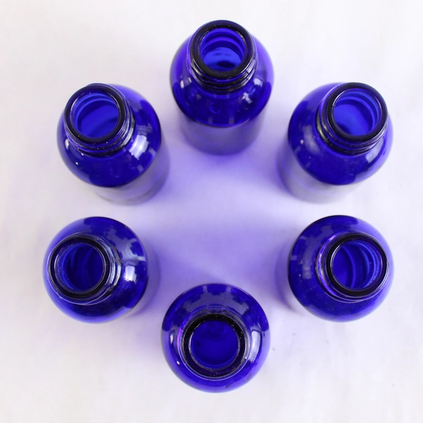 Lot of 6 Cobalt Blue 1 Oz Bottles with 2 Droppers Bottles