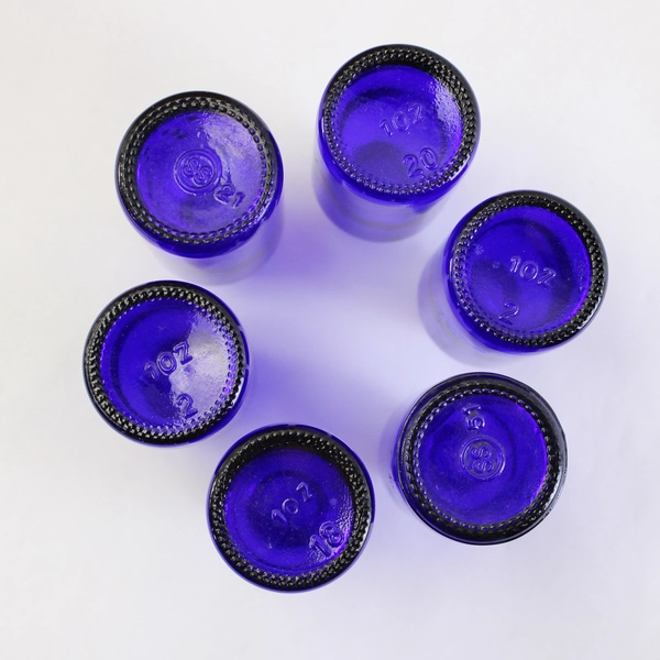Lot of 6 Cobalt Blue 1 Oz Bottles with 2 Droppers Bottles