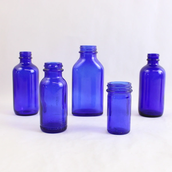 Lot of 8 Vintage Brown Blue Clear Apothecary Medicine & Condiment Bottles