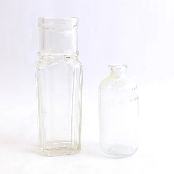 Lot of 8 Vintage Brown Blue Clear Apothecary Medicine & Condiment Bottles