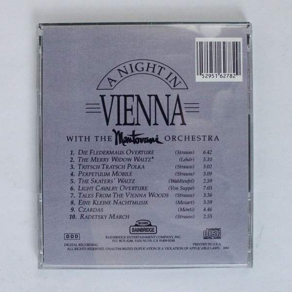 Night in Vienna CD with the Mantovani Orchestra - Bainbridge Records 1988