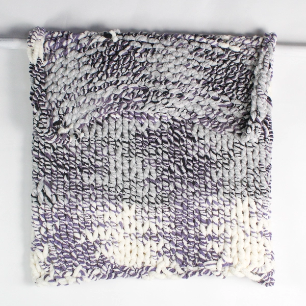 Handmade White Gray Black Purple Chunky Knit Lap Throw Blanket 32" x 42"
