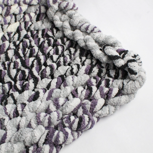 Handmade White Gray Black Purple Chunky Knit Lap Throw Blanket 32" x 42"