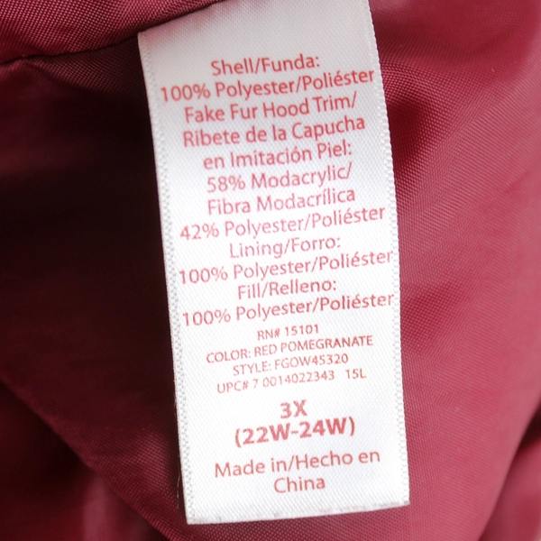 Faded Glory Burgundy Women's Faux Fur Hood Trim Parka Jacket Size 3X