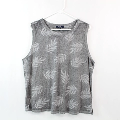 Angels XL Sleeveless Activewear Top Gray Leaf Pattern Cotton Blend
