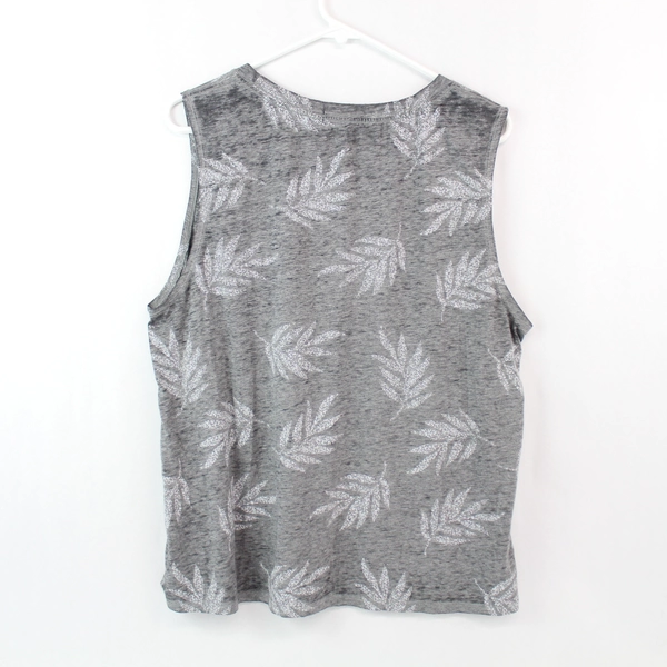 Angels XL Sleeveless Activewear Top Gray Leaf Pattern Cotton Blend