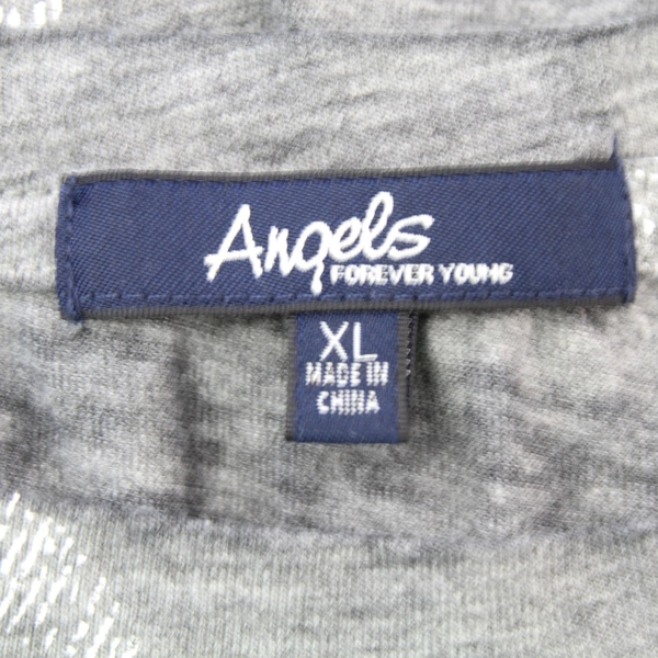 Angels XL Sleeveless Activewear Top Gray Leaf Pattern Cotton Blend