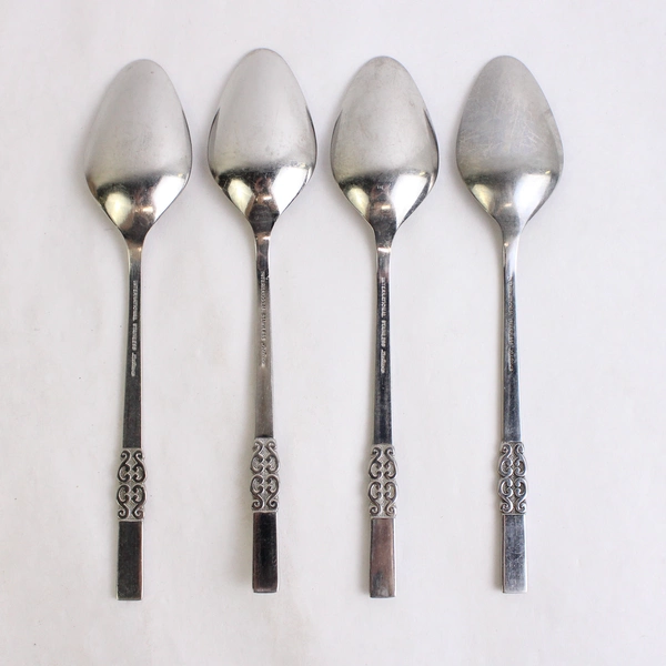Lot of 4 International Stainless Deluxe Danish Scroll Serving Spoons