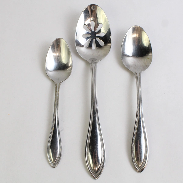 Lot of 3 Pfaltzgraff Everyday Beaded 18/0 Stainless Steel Flatware Spoons