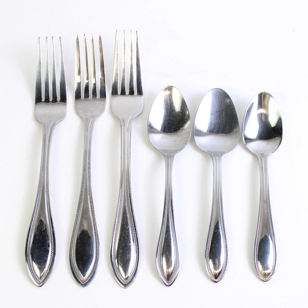 Lot of 6 Pcs Pfaltzgraff Everyday Beaded 18/0 Stainless Steel Flatware Set