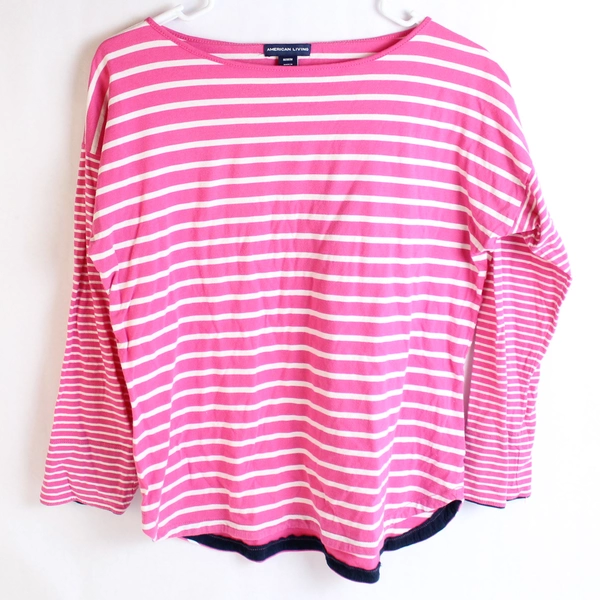 American Living Pink and White Striped Long-Sleeved Shirt Women's Size Medium