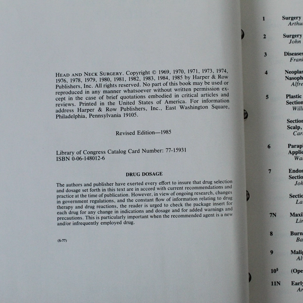 Goldsmith Practice of Surgery Lore: Head & Neck Surgery 1985 HC Good Cond.