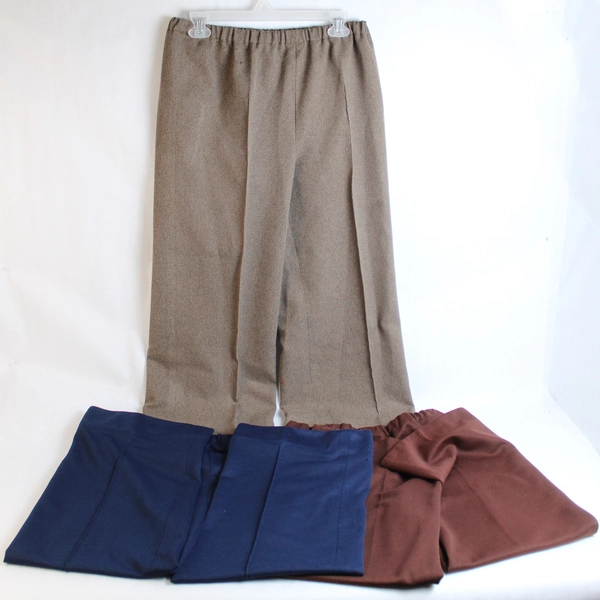 Lot Of 3 Handmade Pull On Cropped Pants Women's Size S Blue Burgundy Brown