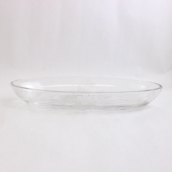Unmarked Vintage Clear Etched Glass Oval Celery Dish 10"
