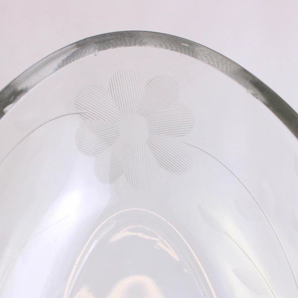 Unmarked Vintage Clear Etched Glass Oval Celery Dish 10"