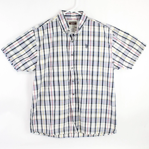 U.S. Polo Assn Boys Size 18 Button Up Shirt Top Plaid Short Sleeve 100% Cotton