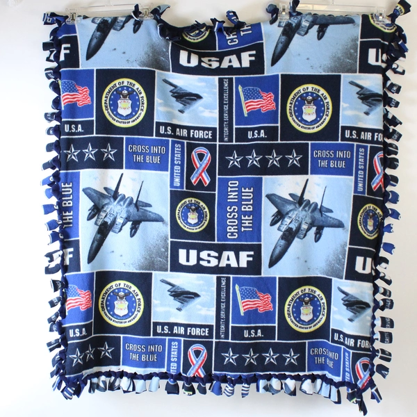 Handmade Navy Blue Air Force Fleece Tie Blanket 38" x 41"