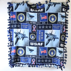 Handmade Navy Blue Air Force Fleece Tie Blanket 38" x 41"