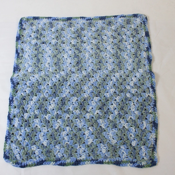 Handmade Crocheted Blue and Green Soft Baby Blanket 33" x 36"