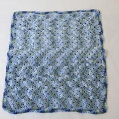Handmade Crocheted Blue and Green Soft Baby Blanket 33" x 36"