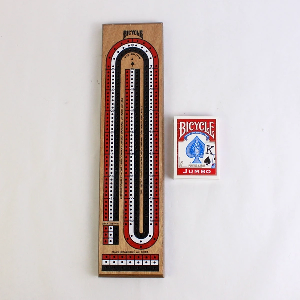 Bicycle Wood 3 Player Cribbage Board With A Deck Of Bicycle Cards 