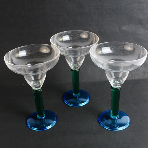 Lot of 3 Unbranded Matching Plastic Margarita Glasses Clear/Green/Blue Taiwan