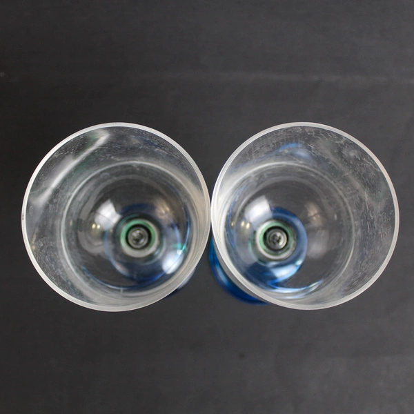 Lot of 2 Unbranded Matching Plastic Wine Glasses Clear/Green/Blue Taiwan