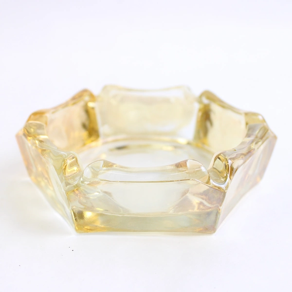 Unmarked Light Amber Glass Six-Sided Ash Tray 4.5"