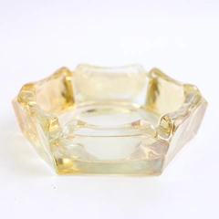 Unmarked Light Amber Glass Six-Sided Ash Tray 4.5"