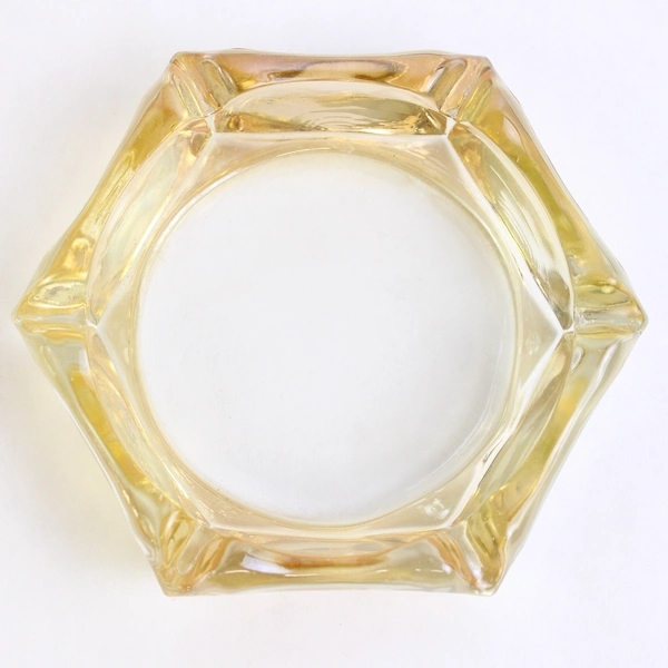 Unmarked Light Amber Glass Six-Sided Ash Tray 4.5"