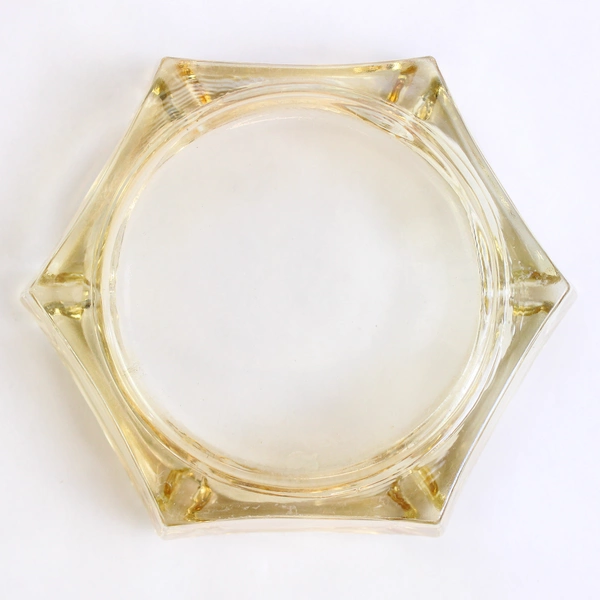 Unmarked Light Amber Glass Six-Sided Ash Tray 4.5"