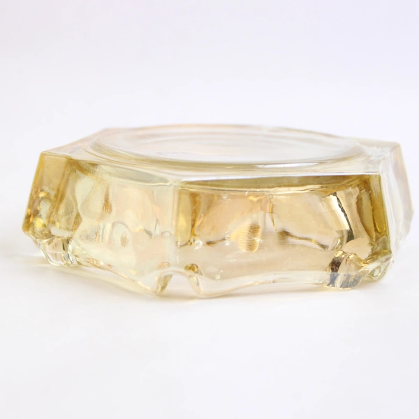 Unmarked Light Amber Glass Six-Sided Ash Tray 4.5"