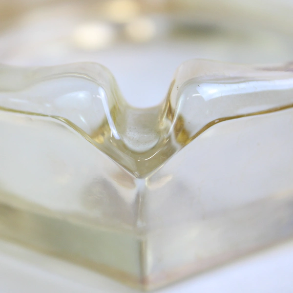 Unmarked Light Amber Glass Six-Sided Ash Tray 4.5"