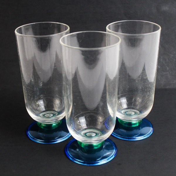 Lot of 3 Unbranded Matching Plastic Collins Glasses Clear/Green/Blue Taiwan