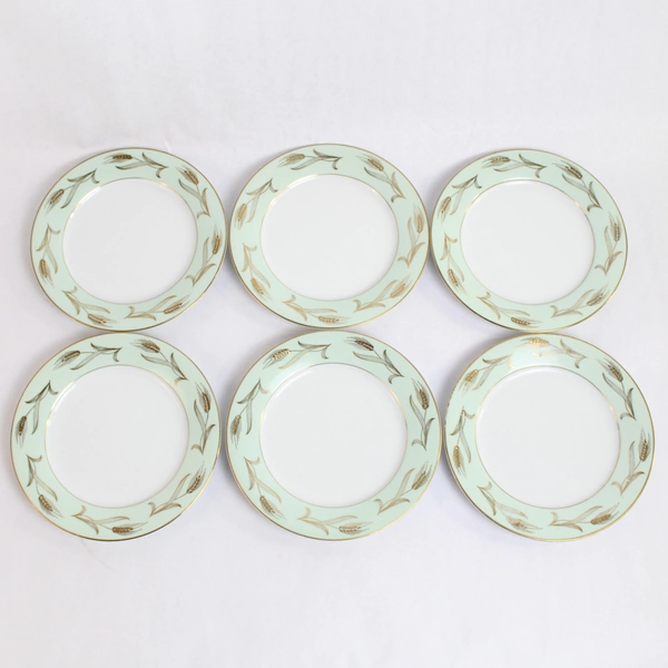 Set of 6 Noritake China Number 5267 Alice Style Dessert Plates Gold Accents