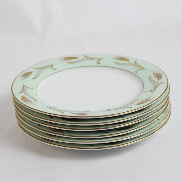 Set of 6 Noritake China Number 5267 Alice Style Dessert Plates Gold Accents