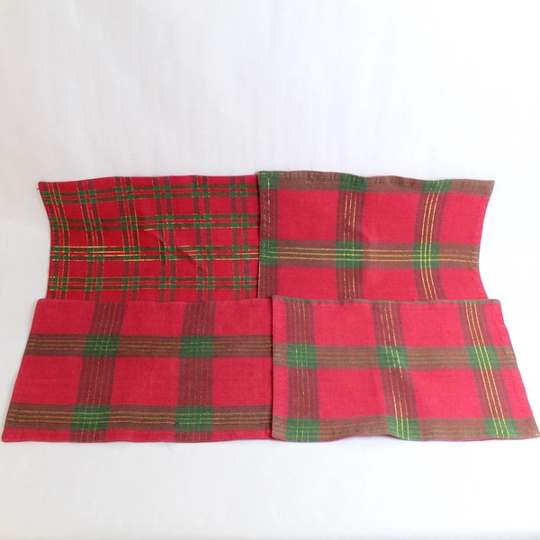 Lot of 4 Red Green and Gold Plaid Christmas Holiday Placemats